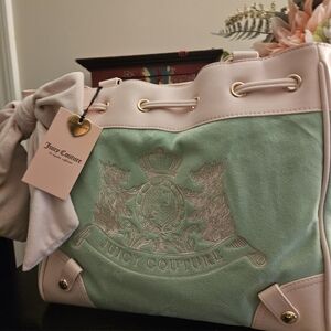 Juicy Couture Scottie Pink & Mint Drawstring Tote Bag